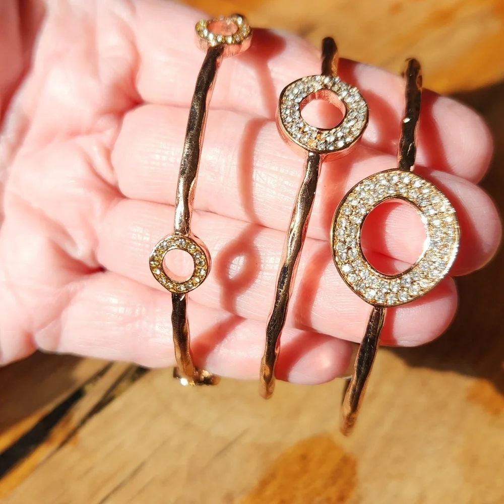 Rose Gold Stack Set Bracelets Rhinestones - Picture 2 of 8